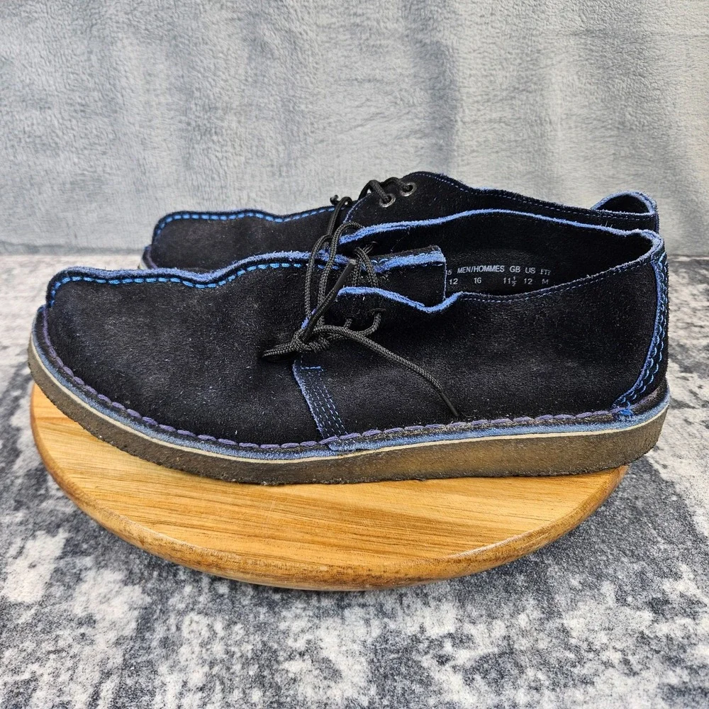 Clarks Desert Trek Boots Mens 12 Black Blue Leather Split Toe Crepe Chukka
